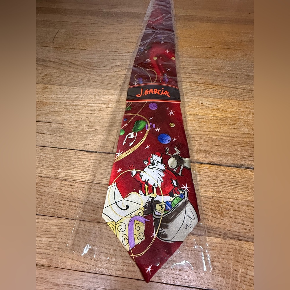 J. Garcia Santa Christmas Novelty Tie Red 100% Silk Holiday Necktie